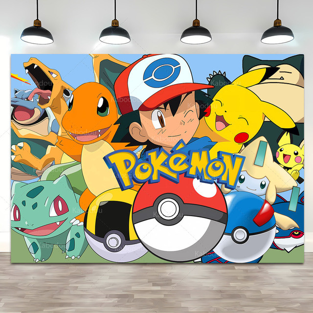 Cenário dos desenhos animados de Pokemon Pikachu para festa de aniversário,  fundo de fotografia para o chuveiro do bebê, foto de parede, decoração de  banner para menino, presente - AliExpress